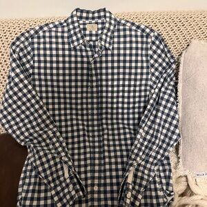 J. Crew Navy and White Checkered Button Down Shirt. 100% Cotton Small